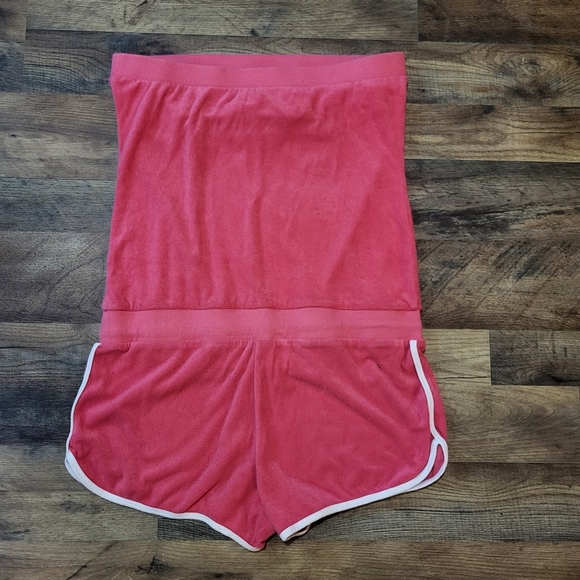 Vintage Express Pink Terry Cloth White Trim Y2K Strapless Romper Size Large - Picture 7 of 10